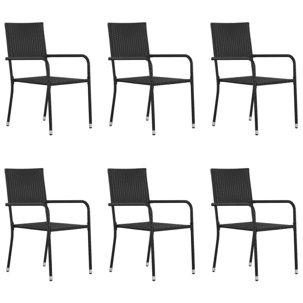 Vidaxl Vonkajšie jedálenské stoličky 6 ks, polyratan, čierne